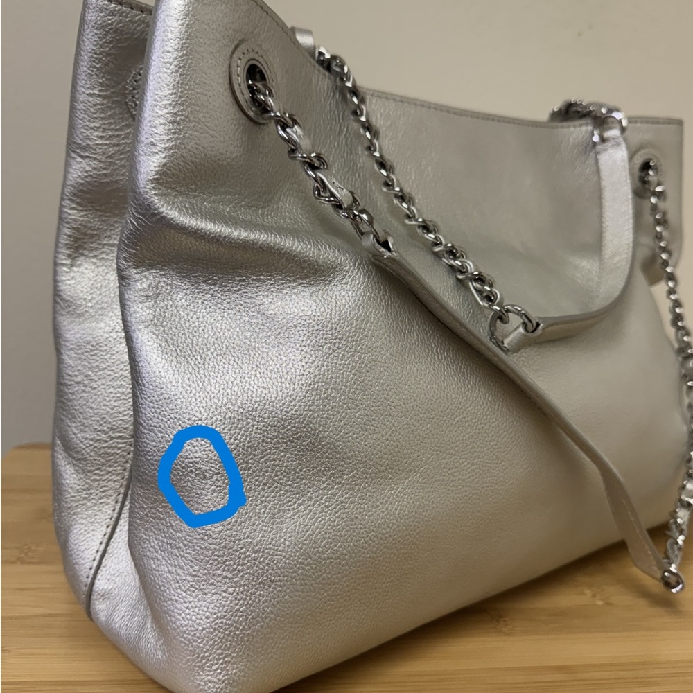 Tory Burch Thea Chain Shoulder Tote Bag Silver Leather, *New With Defects - Picture 14 of 16